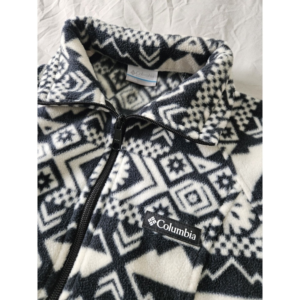 Columbia Women's Small Benton Springs Printed Full Zip Fleece Jacket Black White